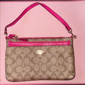 Coach Tan and Pink Signature Wristlet